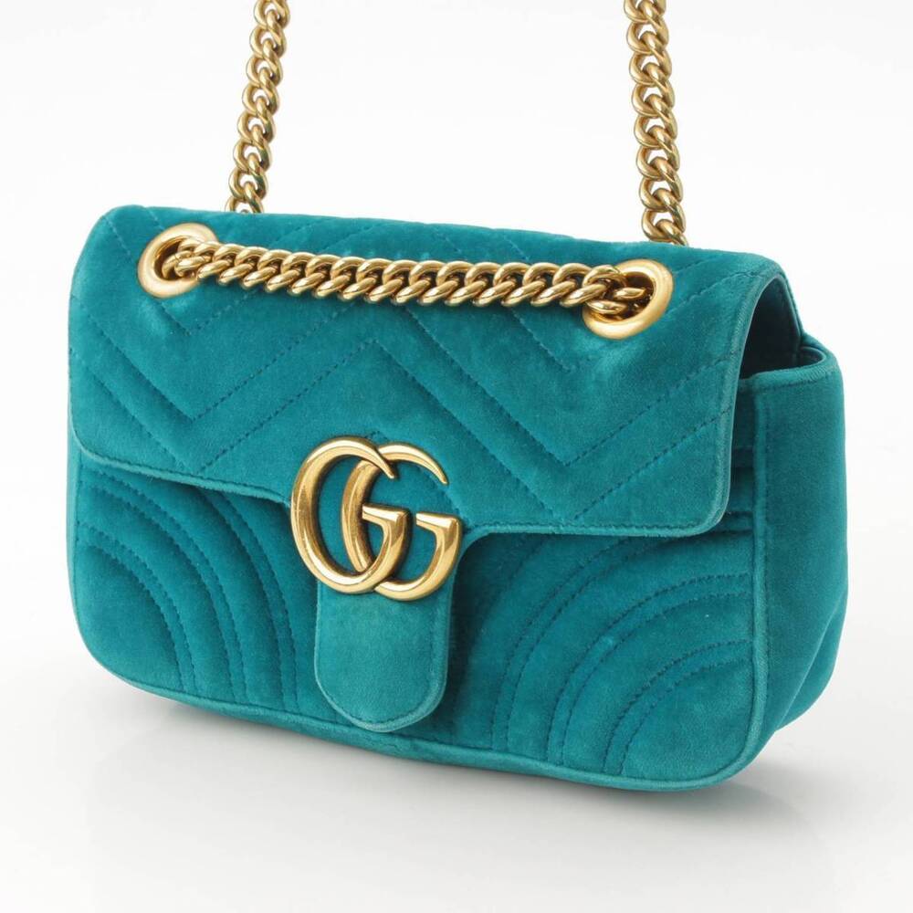 Gucci Bag Marmont GG Velvet Shoulder Chain Blue